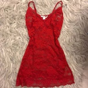 Victoria’s Secret red lace mesh lingerie sexy slip